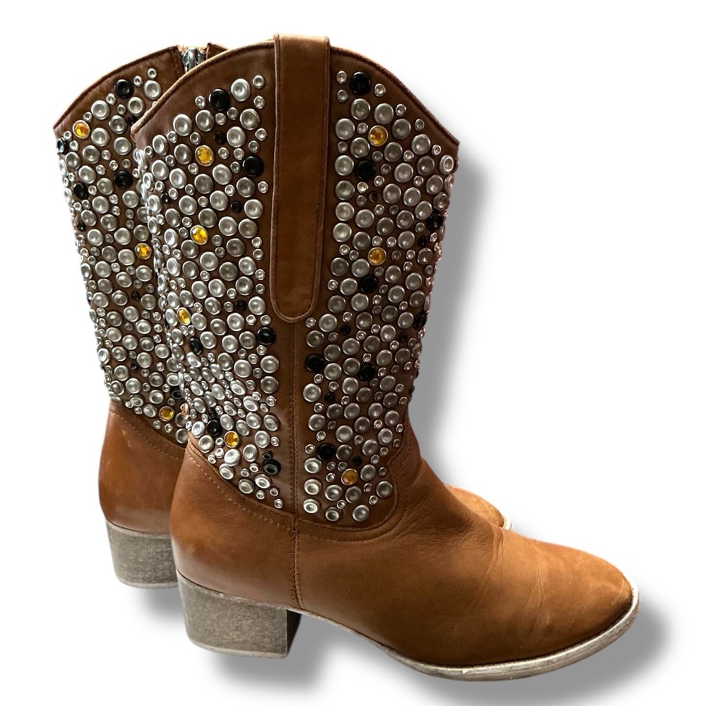 Modern Vice Brown Studded Heeled Boots - Picture 12 of 12